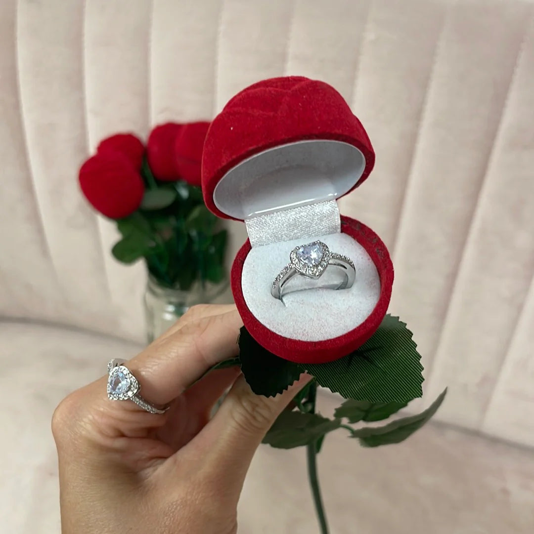 Adjustable ring box with rose stem