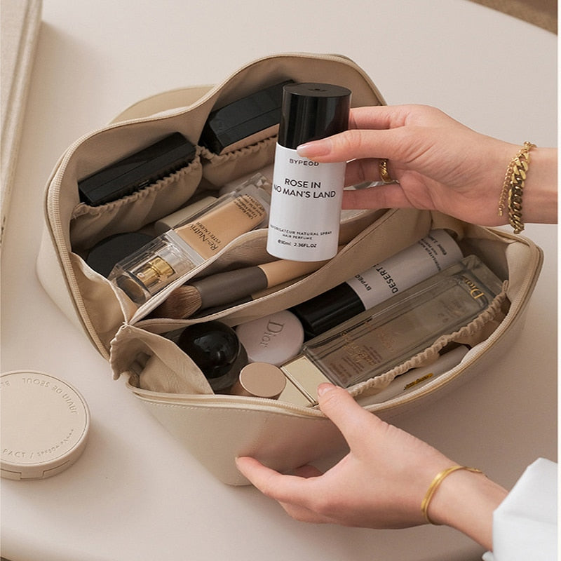 Große Leder Kosmetik Reise-Tasche