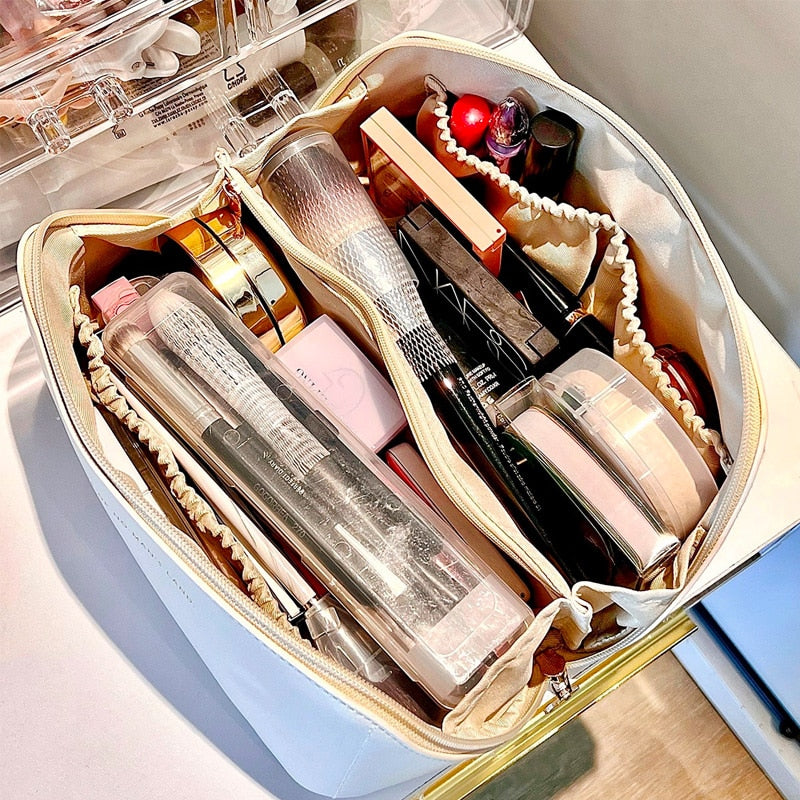 Große Leder Kosmetik Reise-Tasche