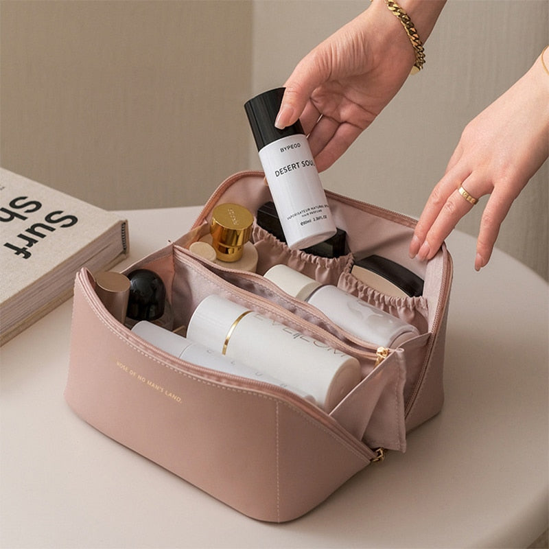 Große Leder Kosmetik Reise-Tasche